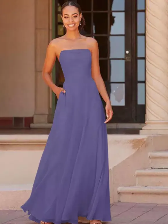 Bridesmaid Dress A-Line Floor-Length Zipper Chiffon Prom Dress Free Customization