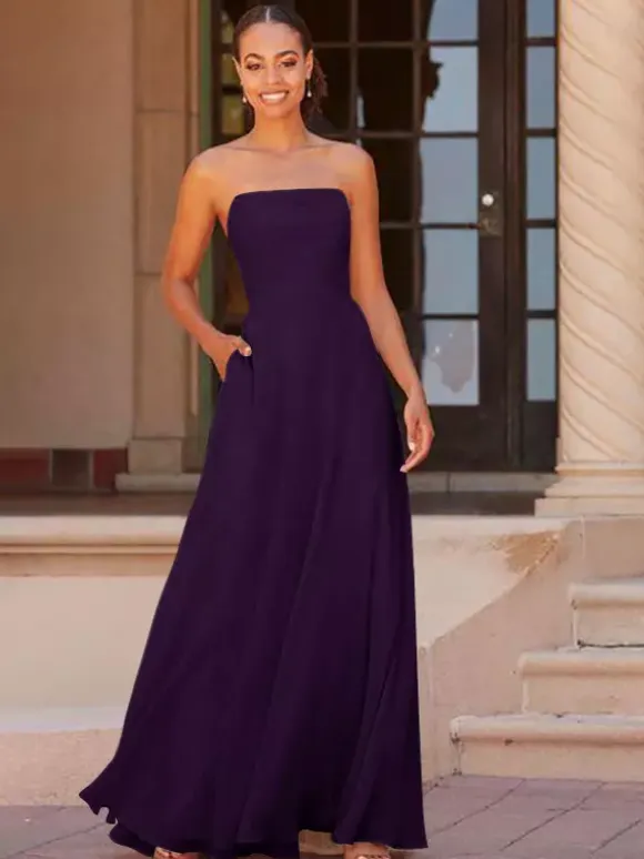 Bridesmaid Dress A-Line Floor-Length Zipper Chiffon Prom Dress Free Customization
