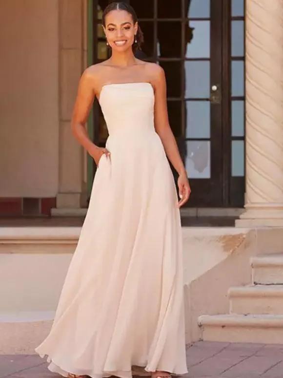 Bridesmaid Dress A-Line Floor-Length Zipper Chiffon Prom Dress Free Customization