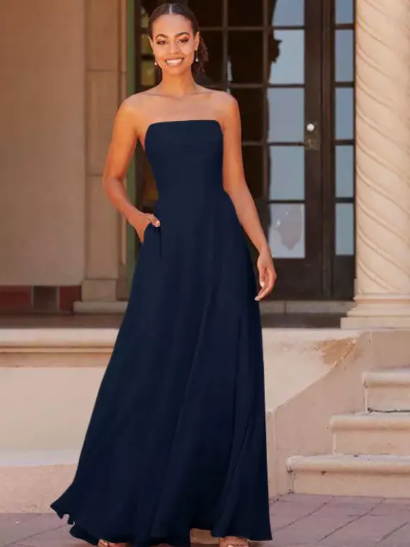 Bridesmaid Dress A-Line Floor-Length Zipper Chiffon Prom Dress Free Customization