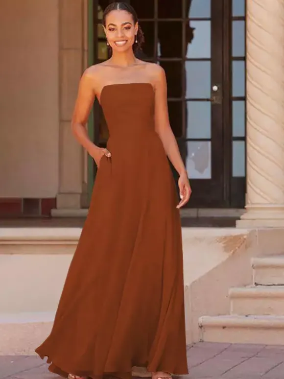 Bridesmaid Dress A-Line Floor-Length Zipper Chiffon Prom Dress Free Customization