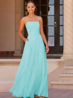 Bridesmaid Dress A-Line Floor-Length Zipper Chiffon Prom Dress Free Customization