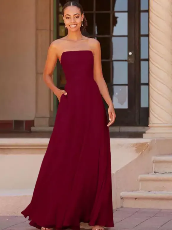 Bridesmaid Dress A-Line Floor-Length Zipper Chiffon Prom Dress Free Customization