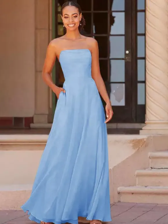 Bridesmaid Dress A-Line Floor-Length Zipper Chiffon Prom Dress Free Customization