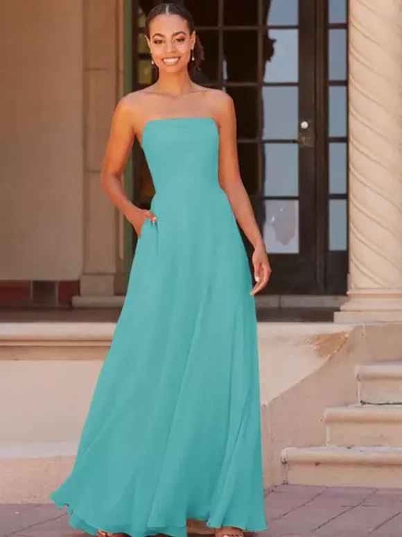Bridesmaid Dress A-Line Floor-Length Zipper Chiffon Prom Dress Free Customization