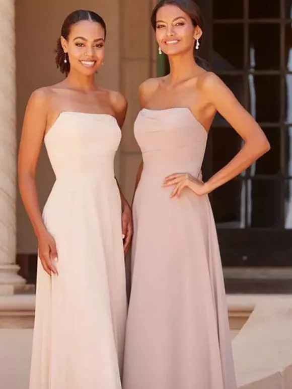 Bridesmaid Dress A-Line Floor-Length Zipper Chiffon Prom Dress Free Customization