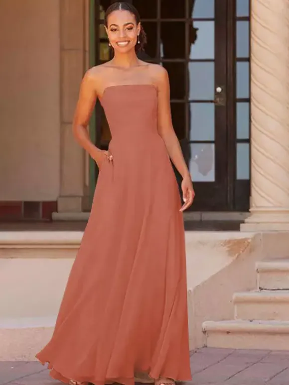 Bridesmaid Dress A-Line Floor-Length Zipper Chiffon Prom Dress Free Customization