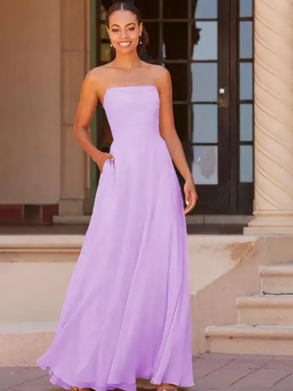 Bridesmaid Dress A-Line Floor-Length Zipper Chiffon Prom Dress Free Customization
