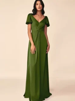 Bridesmaid Dress Ball Gown Floor-Length Zipper Elastic Silk Like Satin Formal Gowns