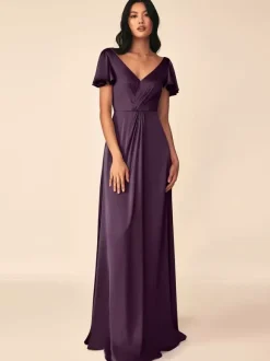 Bridesmaid Dress Ball Gown Floor-Length Zipper Elastic Silk Like Satin Formal Gowns