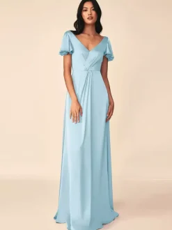 Bridesmaid Dress Ball Gown Floor-Length Zipper Elastic Silk Like Satin Formal Gowns