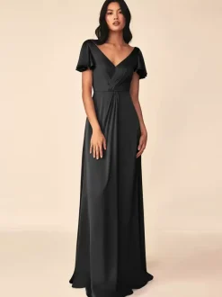 Bridesmaid Dress Ball Gown Floor-Length Zipper Elastic Silk Like Satin Formal Gowns