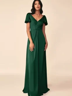 Bridesmaid Dress Ball Gown Floor-Length Zipper Elastic Silk Like Satin Formal Gowns