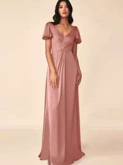Bridesmaid Dress Ball Gown Floor-Length Zipper Elastic Silk Like Satin Formal Gowns