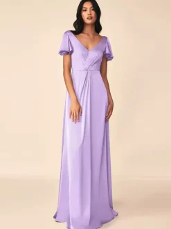 Bridesmaid Dress Ball Gown Floor-Length Zipper Elastic Silk Like Satin Formal Gowns