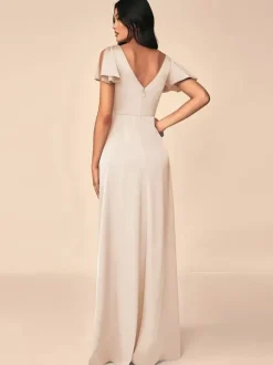 Bridesmaid Dress Ball Gown Floor-Length Zipper Elastic Silk Like Satin Formal Gowns