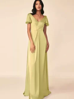 Bridesmaid Dress Ball Gown Floor-Length Zipper Elastic Silk Like Satin Formal Gowns