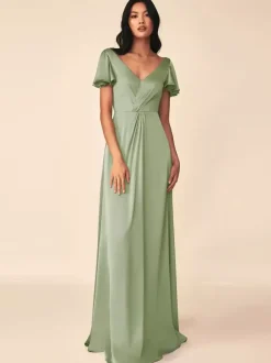 Bridesmaid Dress Ball Gown Floor-Length Zipper Elastic Silk Like Satin Formal Gowns