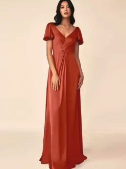 Bridesmaid Dress Ball Gown Floor-Length Zipper Elastic Silk Like Satin Formal Gowns