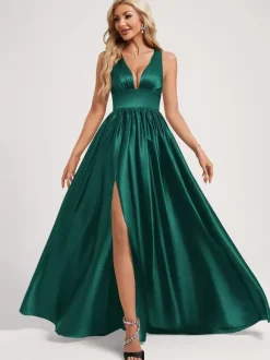 Bridesmaid Dress Ball Gown Floor-Length Zipper Elastic Silk Like Satin Prom Dress