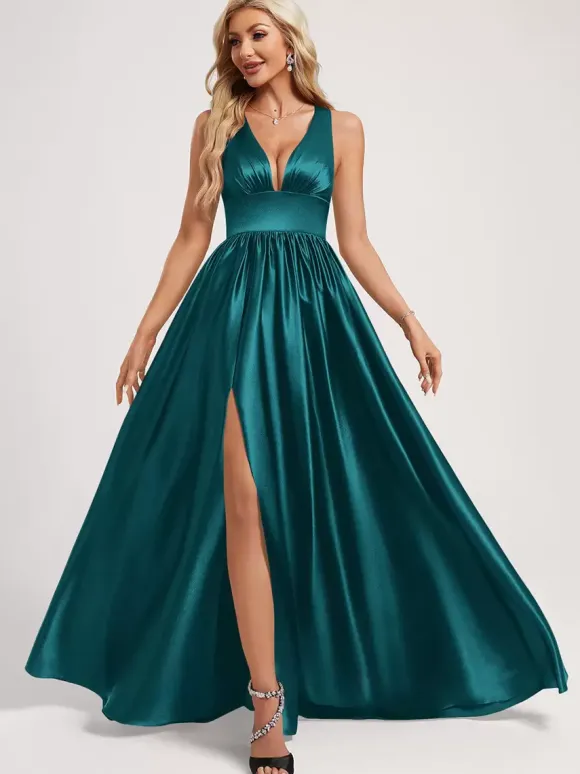 Bridesmaid Dress Ball Gown Floor-Length Zipper Elastic Silk Like Satin Prom Dress