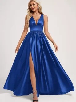 Bridesmaid Dress Ball Gown Floor-Length Zipper Elastic Silk Like Satin Prom Dress