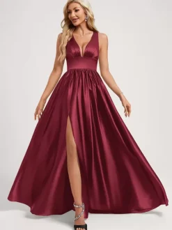 Bridesmaid Dress Ball Gown Floor-Length Zipper Elastic Silk Like Satin Prom Dress