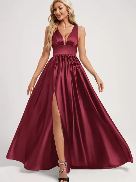 Bridesmaid Dress Ball Gown Floor-Length Zipper Elastic Silk Like Satin Prom Dress