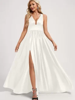Bridesmaid Dress Ball Gown Floor-Length Zipper Elastic Silk Like Satin Prom Dress