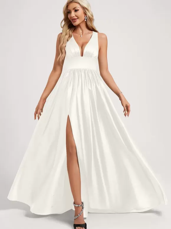 Bridesmaid Dress Ball Gown Floor-Length Zipper Elastic Silk Like Satin Prom Dress