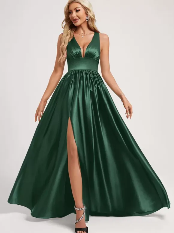 Bridesmaid Dress Ball Gown Floor-Length Zipper Elastic Silk Like Satin Prom Dress