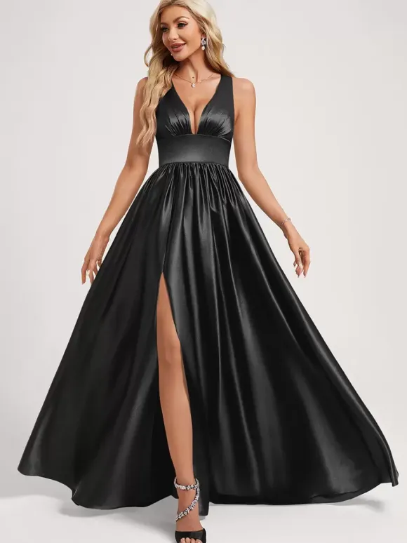 Bridesmaid Dress Ball Gown Floor-Length Zipper Elastic Silk Like Satin Prom Dress