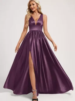 Bridesmaid Dress Ball Gown Floor-Length Zipper Elastic Silk Like Satin Prom Dress