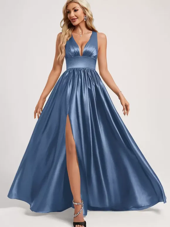 Bridesmaid Dress Ball Gown Floor-Length Zipper Elastic Silk Like Satin Prom Dress