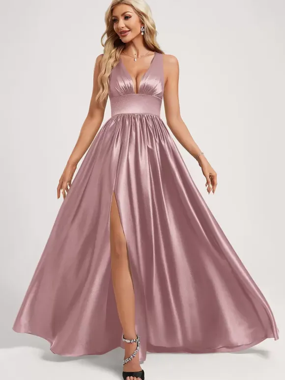 Bridesmaid Dress Ball Gown Floor-Length Zipper Elastic Silk Like Satin Prom Dress
