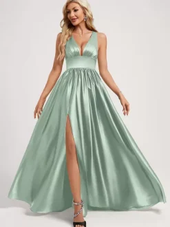 Bridesmaid Dress Ball Gown Floor-Length Zipper Elastic Silk Like Satin Prom Dress