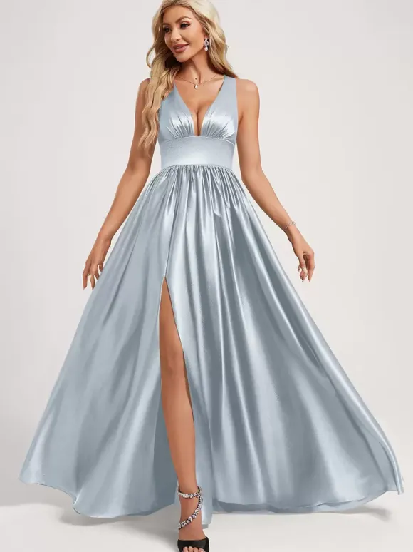 Bridesmaid Dress Ball Gown Floor-Length Zipper Elastic Silk Like Satin Prom Dress