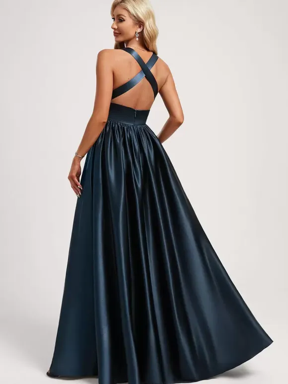 Bridesmaid Dress Ball Gown Floor-Length Zipper Elastic Silk Like Satin Prom Dress