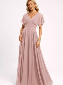 Bridesmaid Dress Ball Gown Floor-Length Zipper Chiffon Wedding Party Dress