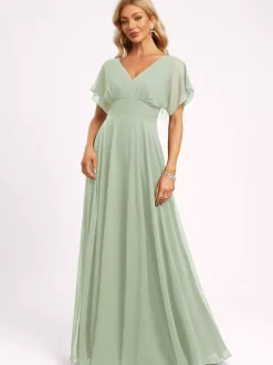 Bridesmaid Dress Ball Gown Floor-Length Zipper Chiffon Wedding Party Dress