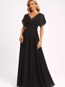 Bridesmaid Dress Ball Gown Floor-Length Zipper Chiffon Wedding Party Dress