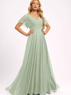 Bridesmaid Dress Ball Gown Floor-Length Zipper Chiffon Wedding Party Dress