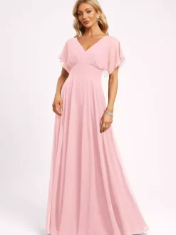 Bridesmaid Dress Ball Gown Floor-Length Zipper Chiffon Wedding Party Dress