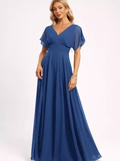 Bridesmaid Dress Ball Gown Floor-Length Zipper Chiffon Wedding Party Dress