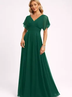 Bridesmaid Dress Ball Gown Floor-Length Zipper Chiffon Wedding Party Dress