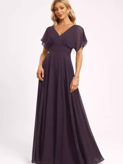 Bridesmaid Dress Ball Gown Floor-Length Zipper Chiffon Wedding Party Dress