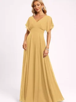 Bridesmaid Dress Ball Gown Floor-Length Zipper Chiffon Wedding Party Dress
