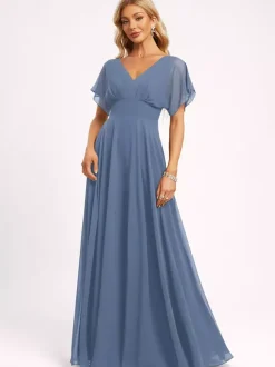 Bridesmaid Dress Ball Gown Floor-Length Zipper Chiffon Wedding Party Dress