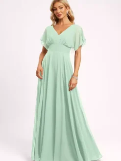 Bridesmaid Dress Ball Gown Floor-Length Zipper Chiffon Wedding Party Dress