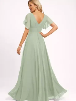 Bridesmaid Dress Ball Gown Floor-Length Zipper Chiffon Wedding Party Dress